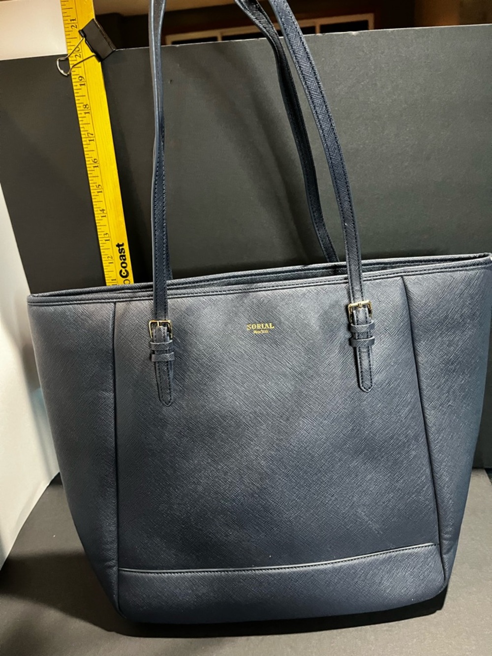 Sorel Navy Textured Tote with Gold Logo